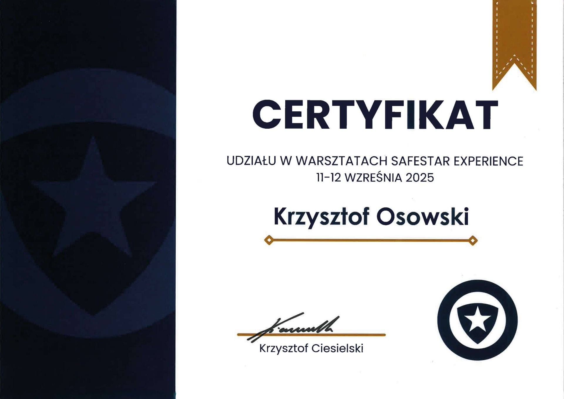 Certyfikat Safestar Experience